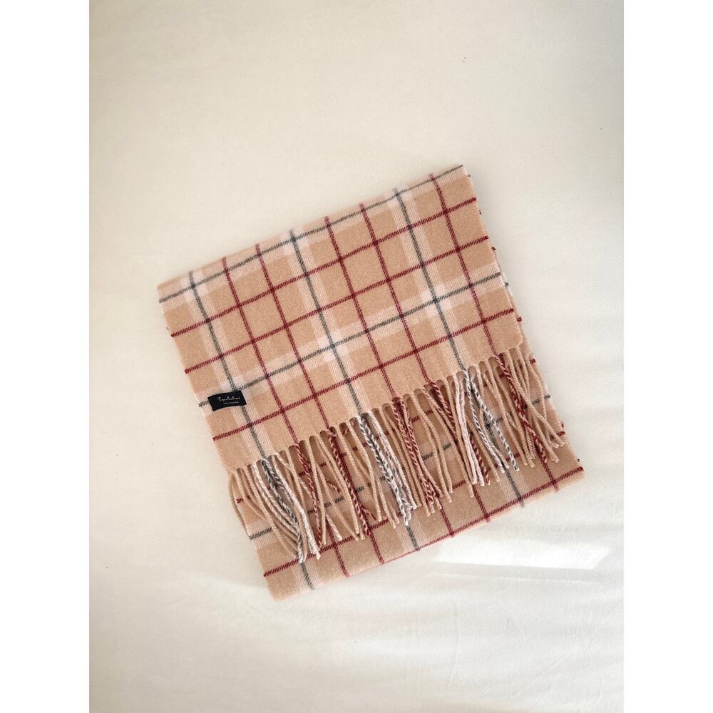 Enzo Mantovani 100% Pure Cashmere Scarf - Camel Plaid - Ultra Soft EUC